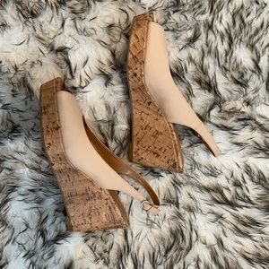 Peep toe cork wedges